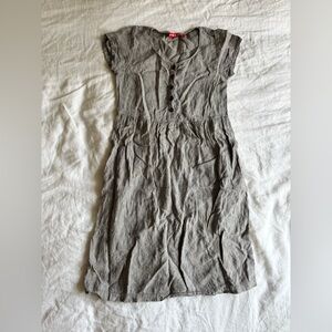 Pyne & Smith linen short sleeve buttoned dress in grey stripe
